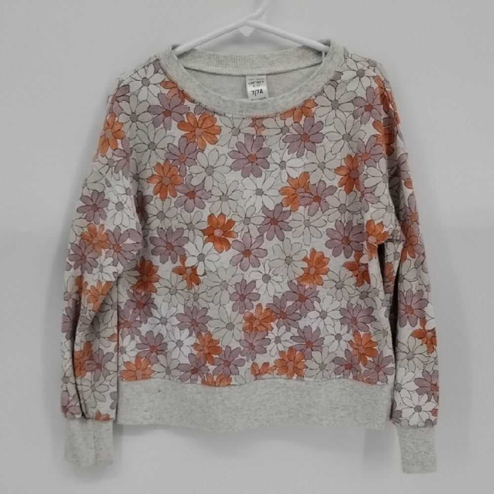 Carter's Kids Floral Sweatshirt in Orange and Purple Crew Neck size 7
